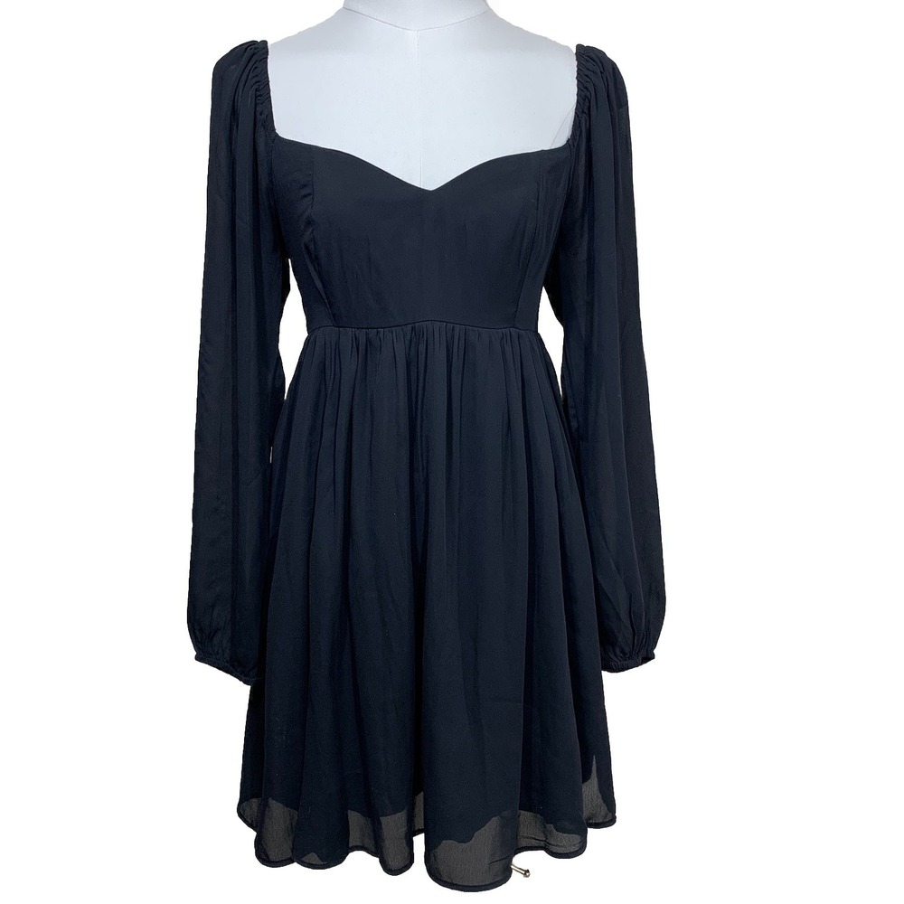 Abercrombie & Fitch Mini Dress Womens Small Black Sweetheart Long Sleeve Smocked